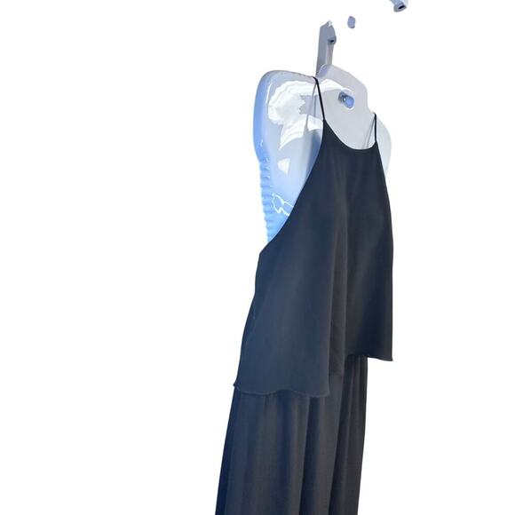 Cookies Hawaii Black Chiffon Tiered A-Line Halter Long Dress Back Keyhole Sz L - Picture 4 of 11